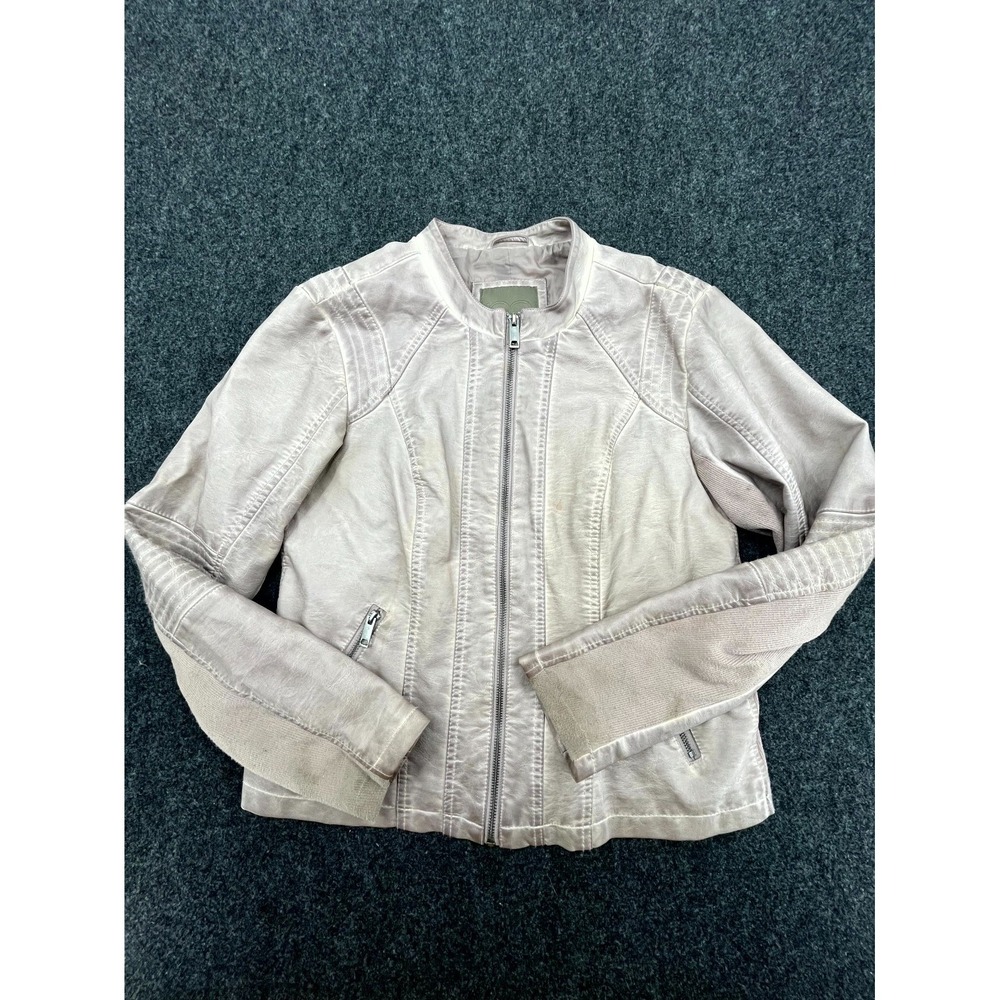 Maurices Motorcycle Jacket Womens Large Light Taupe Faux Leather Full Zip
